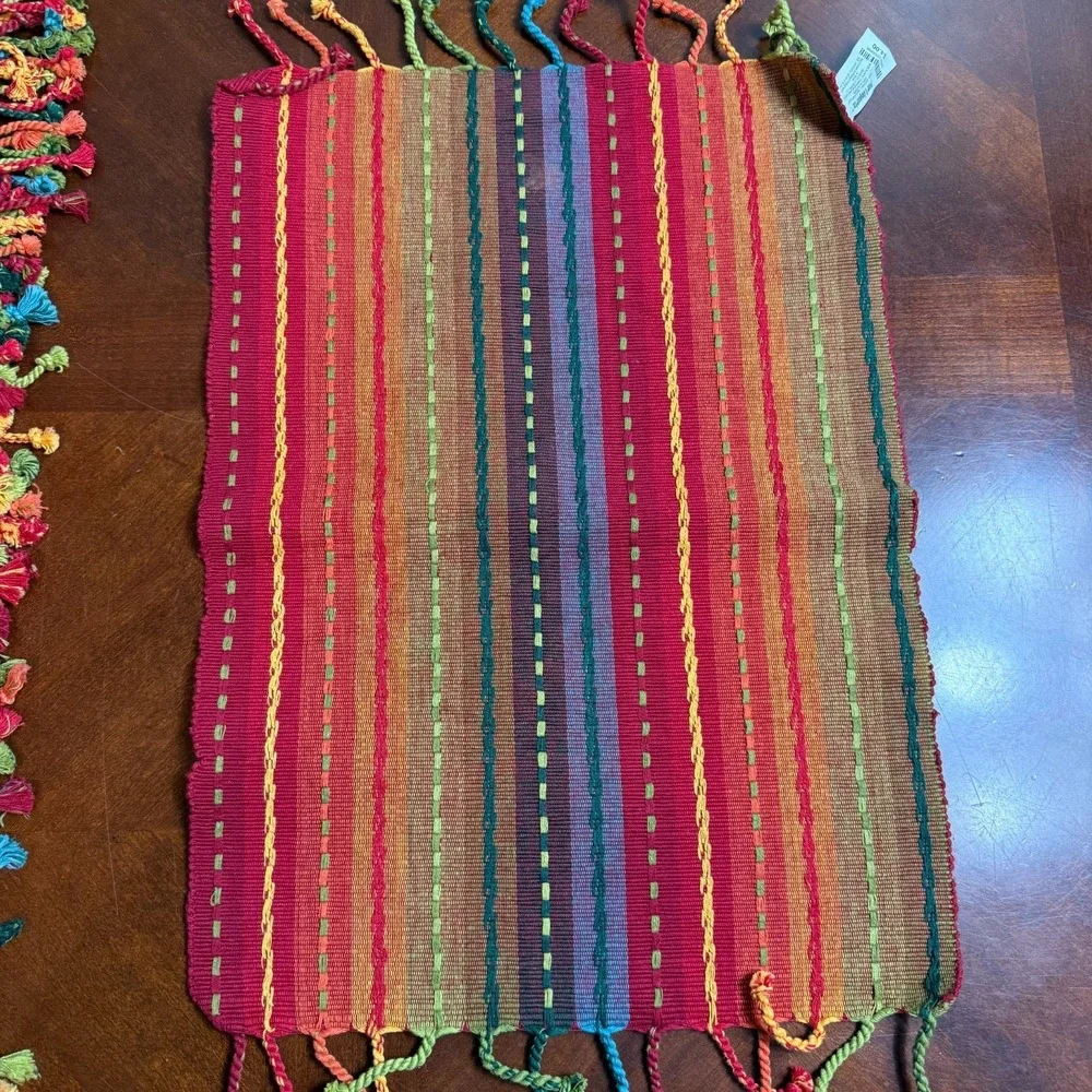 Pier 1 Imports‎ 14pc Table Set 13 Placemats + Runner Red Striped Boho Fringe